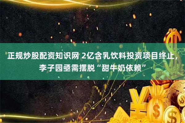 正规炒股配资知识网 2亿含乳饮料投资项目终止，李子园亟需摆脱“甜牛奶依赖”